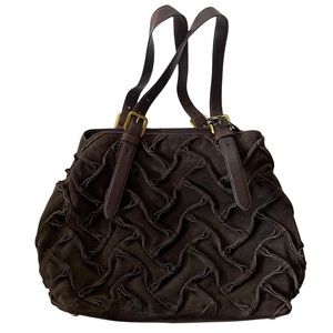 Cole Haan Sloan woven tote brown suede